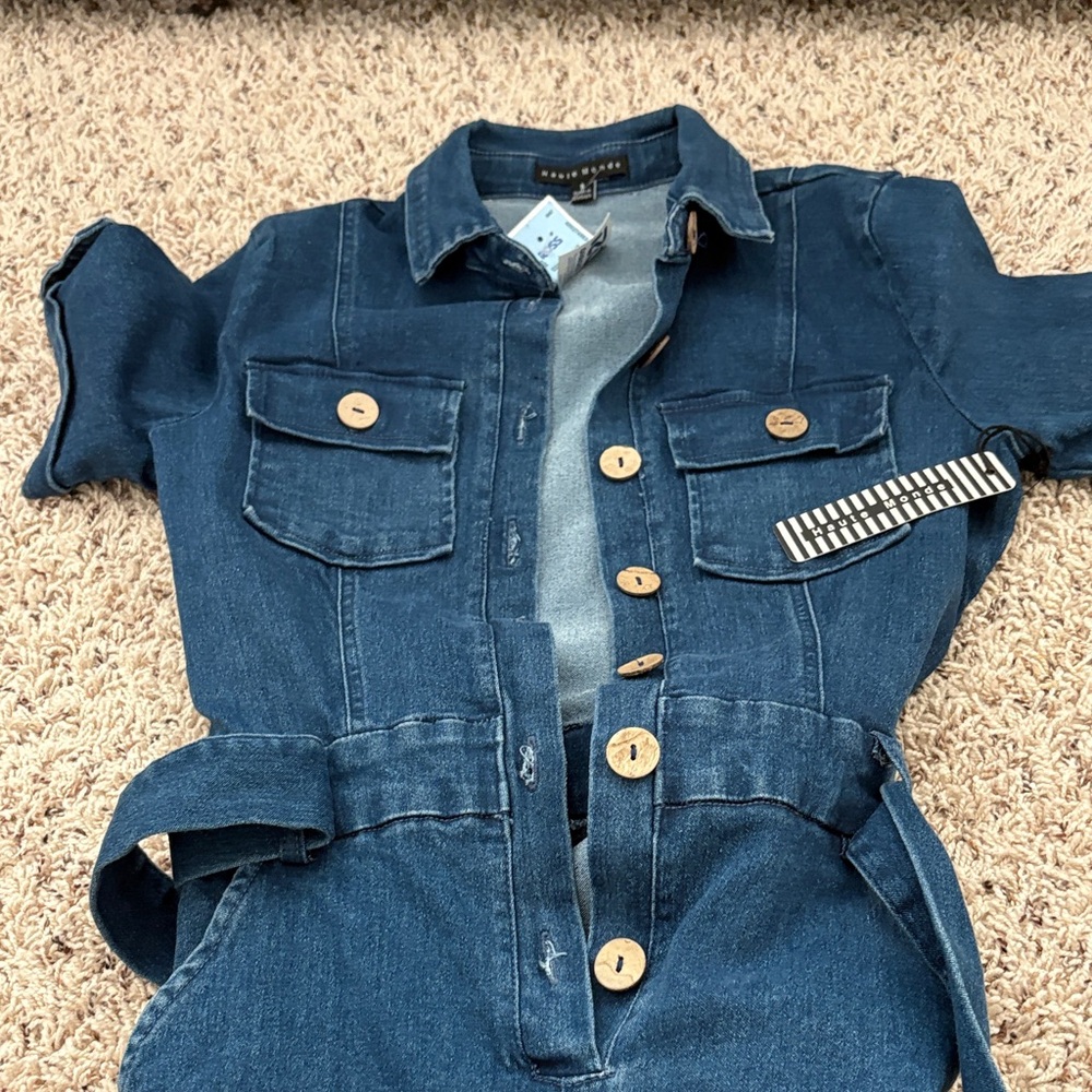 Blue Denim Button-Up Jumpsuit